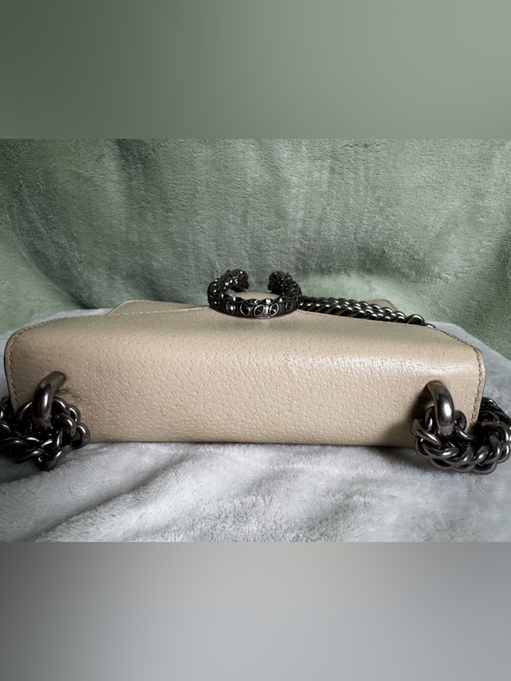 Gucci Dionysus Super Mini Beige Leather Crystal Tiger Head Chain Crossbody Bag - Picture 6 of 9